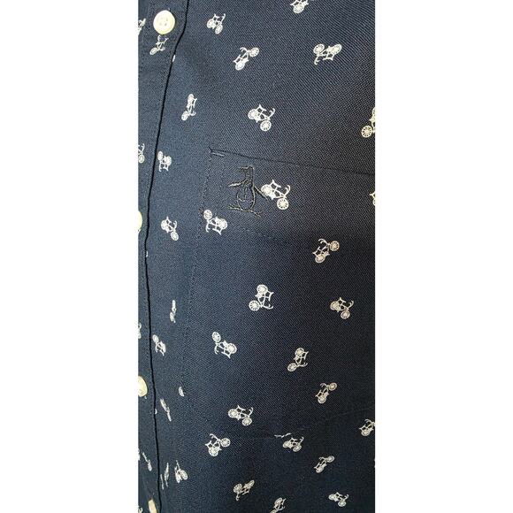 PENGUIN BY MUNSINGWEAR Navy Blue Bicycle Print Buttoned Shirt Sz L - Picture 3 of 7